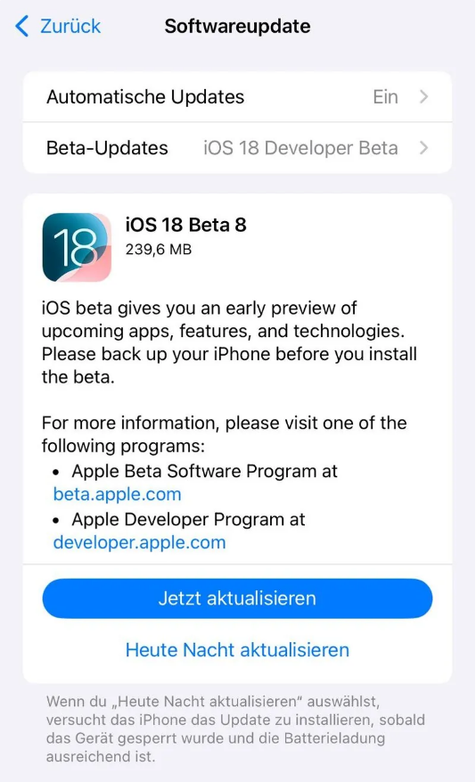 金塔苹果手机维修分享苹果 iOS / iPadOS 18 开发者预览版 Beta 8 发布 